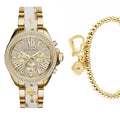 Michael Kors Wren Diamonds Gold  Dial Two Tone Steel Strap Watch for Women - MK6157