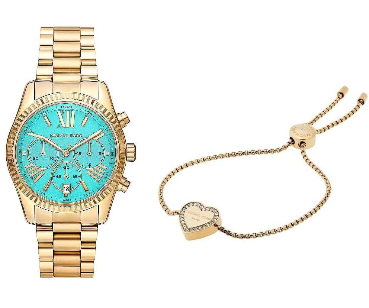 Michael Kors Lexington Chronograph Blue Dial Gold Steel Strap Watch For Women - MK7216