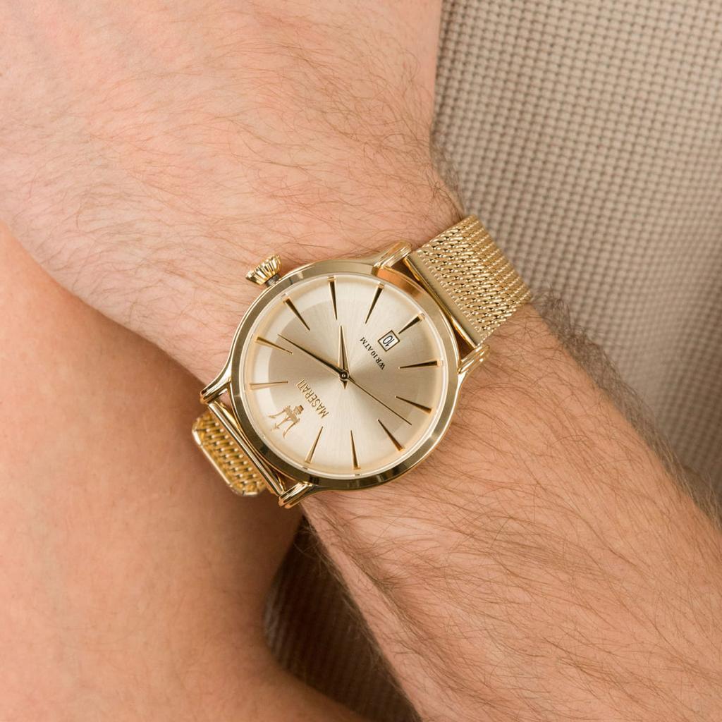Maserati Epoca Golden Dial Golden Mesh Bracelet Watch For Men - R8853118003