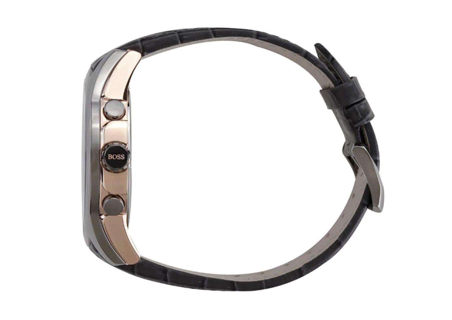 Hugo Boss Onyx Grey Dial Black Leather Strap Watch for Men - 1513366