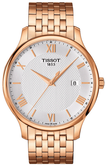 Tissot T Classic Tradition White Dial Rose Gold Steel Strap Watch For Women - T063.610.33.038.00