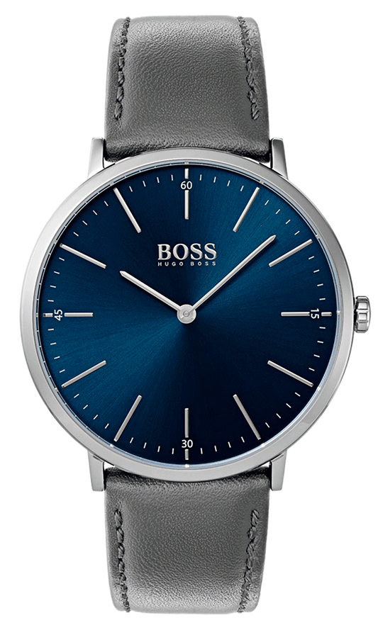Hugo Boss Horizon Blue Dial Grey Leather Strap Watch for Men - 1513539