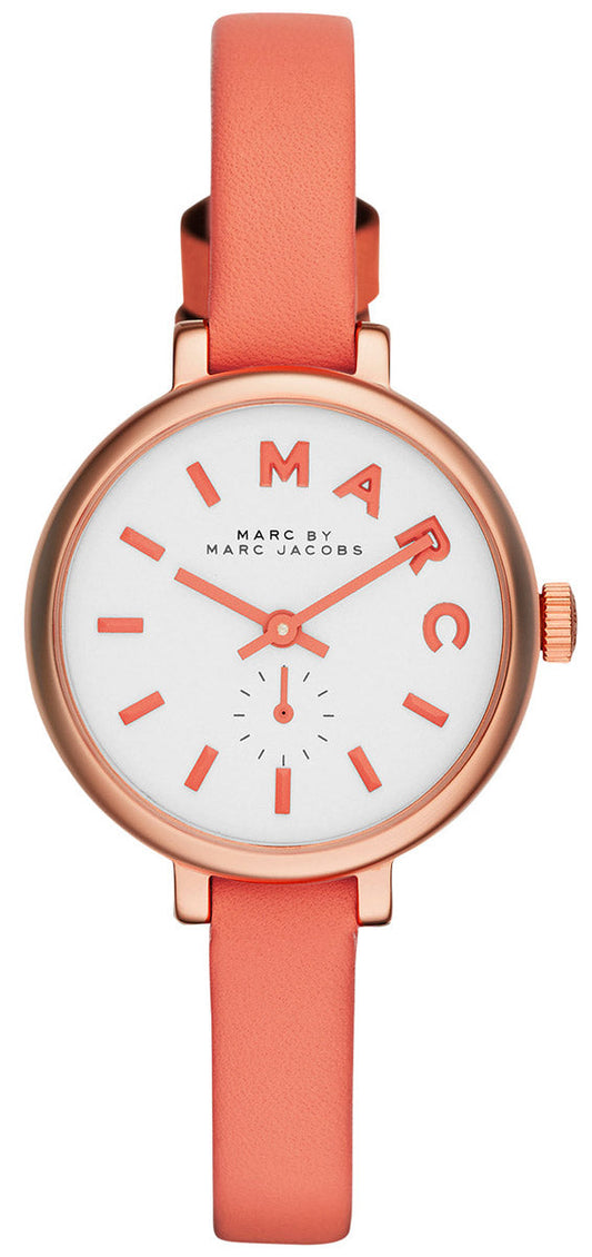 Marc Jacobs Sally White Dial Orange Leather Strap Watch for Women - MBM1355