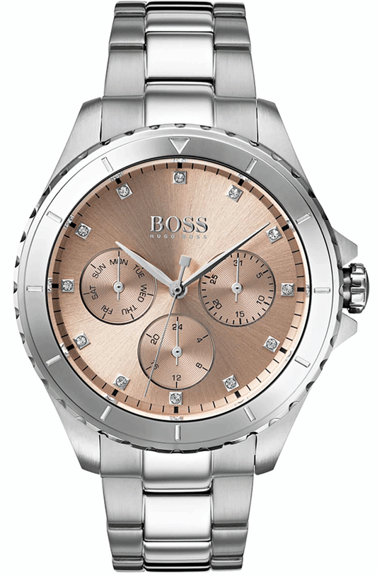 Hugo Boss Premiere Rose Gold Dial Silver Steel Strap Watch for Women - 1502444