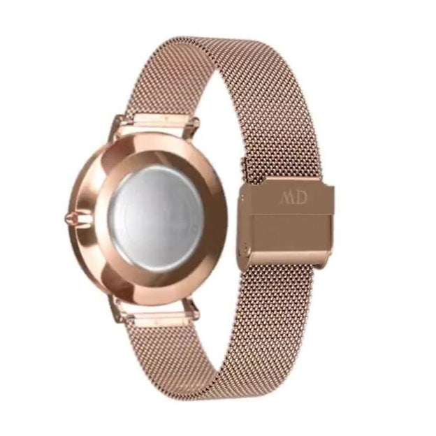 Daniel Wellington Petite Melrose Black Dial Rose Gold Mesh Strap Watch For Women - DW00100303