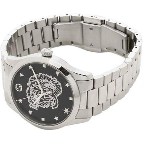 Gucci G Timeless Diamonds Black Dial Silver Steel Strap Watch For Women - YA1264125
