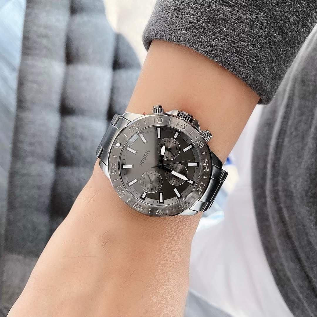 Fossil Bannon Multifunction Chronograph Grey Dial Grey Steel Strap Watch for Men - BQ2491