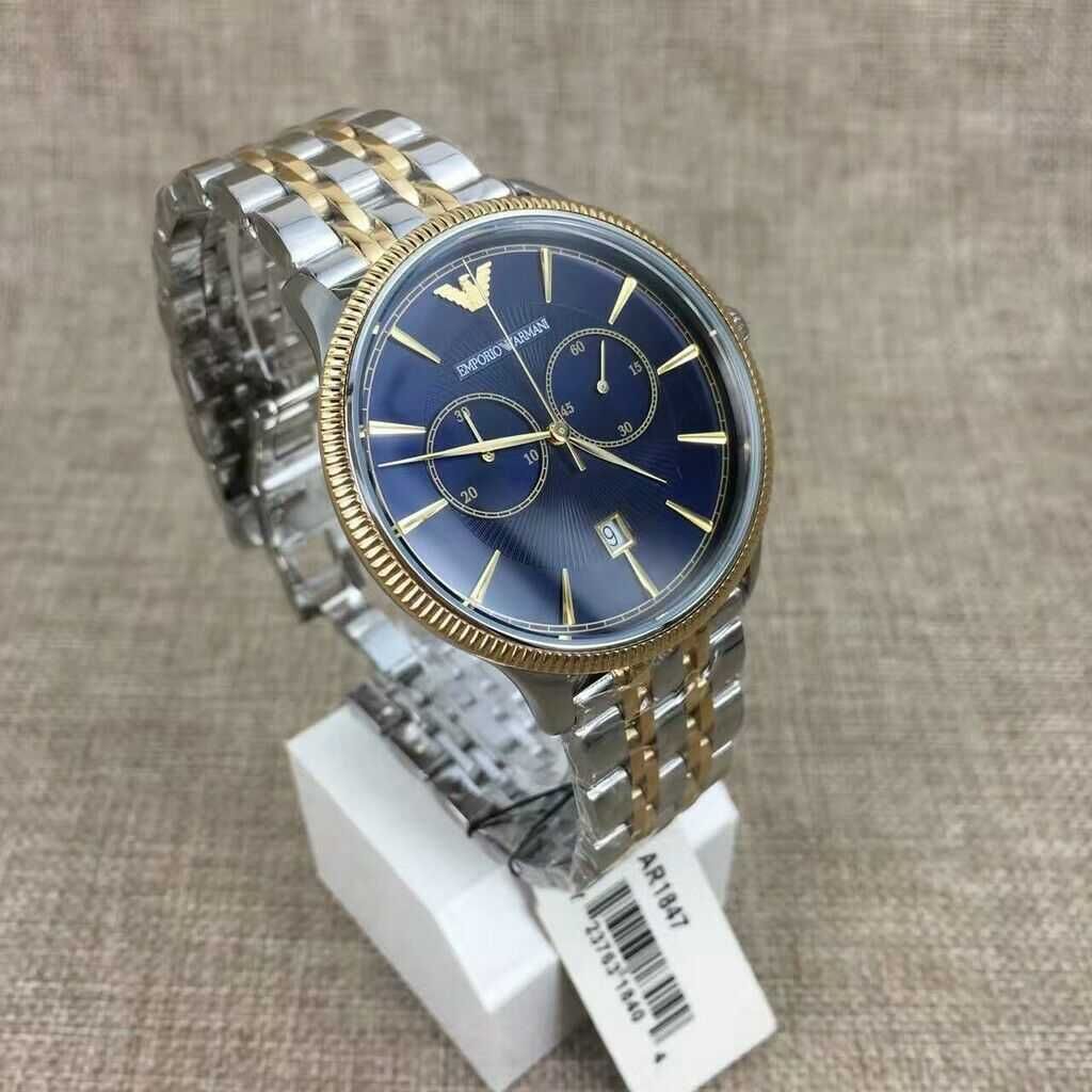 Emporio Armani Classic Blue Dial Two Tone Steel Strap Watch For Men - AR1847