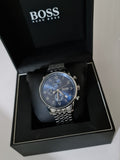 Hugo Boss Navigator Chronograph Blue Dial Silver Steel Strap Watch for Men - 1513498
