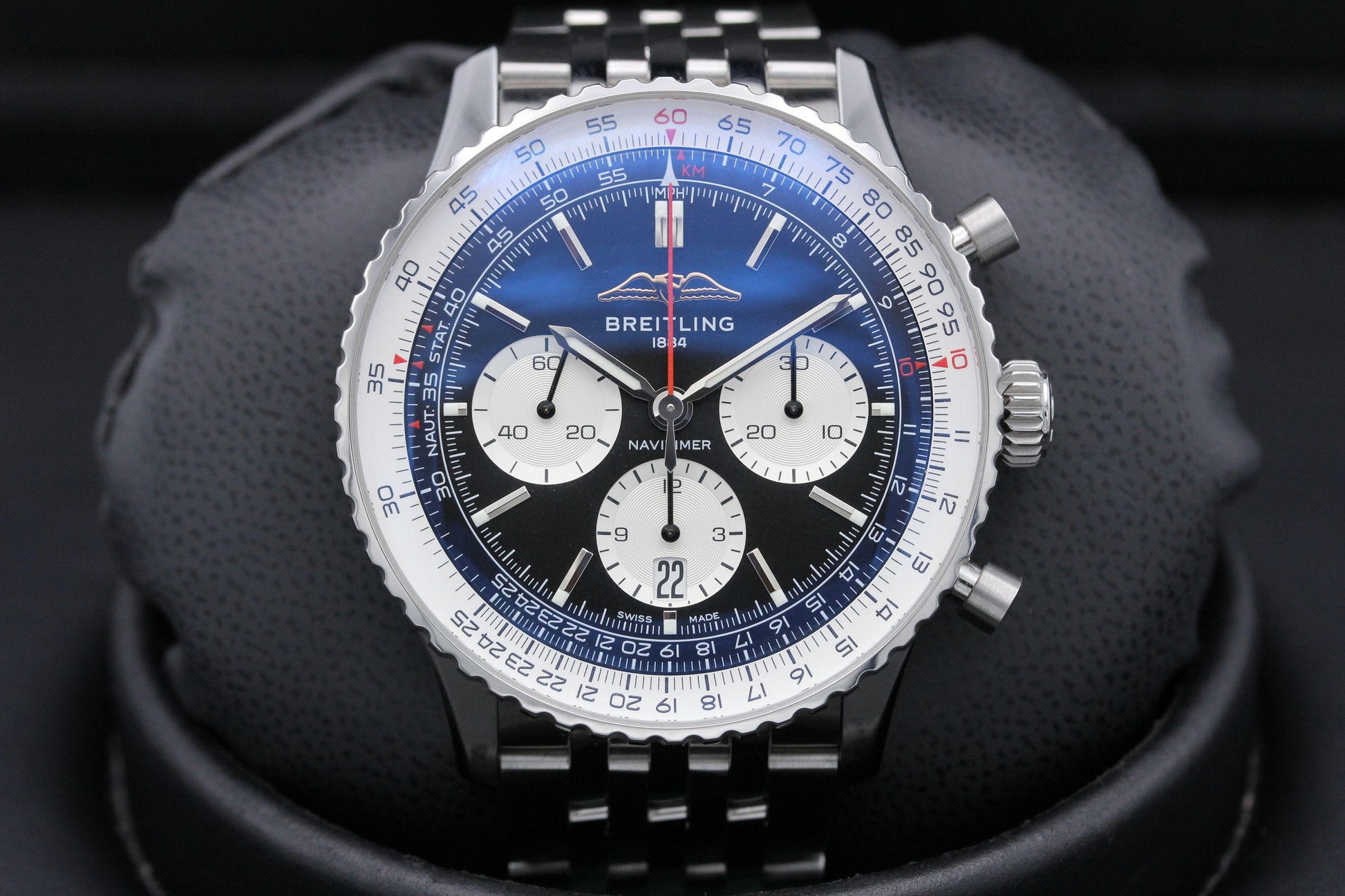 Breitling Navitimer B01 Chronograph 43 Black Dial Silver Steel Strap Watch for Men - AB0138211B1A1