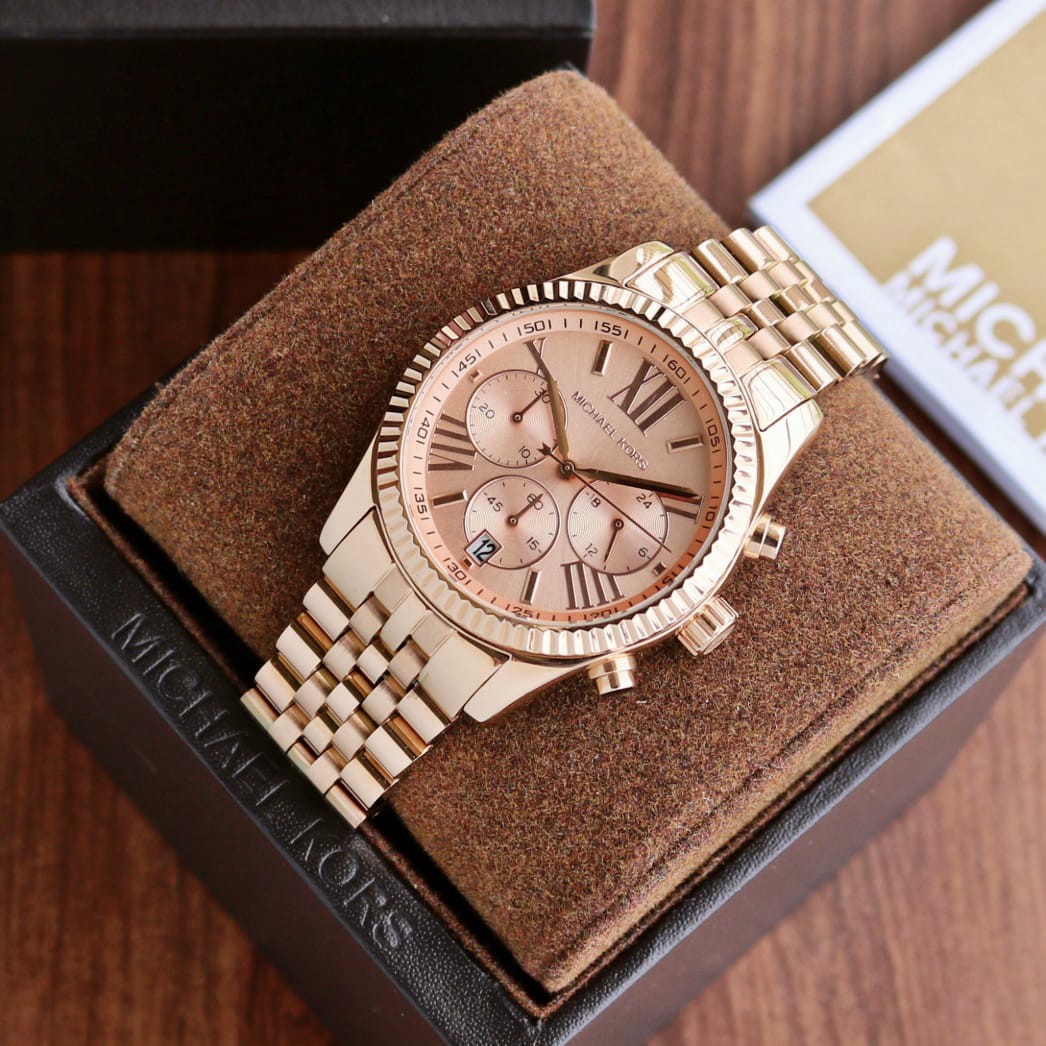 Michael Kors Lexington Rose Gold Dial Rose Gold Steel Strap Watch for Women - MK5569