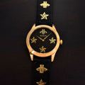 Gucci G Timeless Bee Motif Black Dial Black Leather Strap Watch For Women - YA1264055