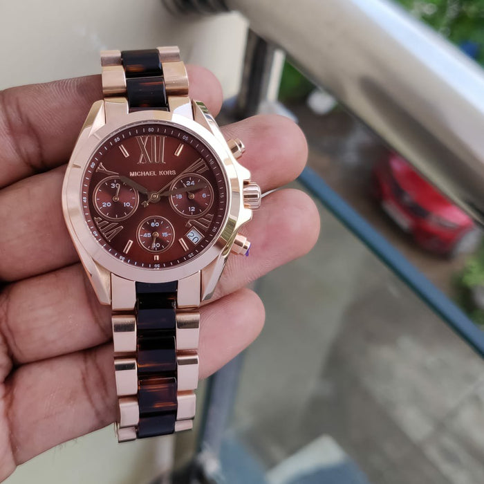 Michael Kors Bradshaw Burgundy Dial Two Tone Steel Strap Watch for Women - MK6270