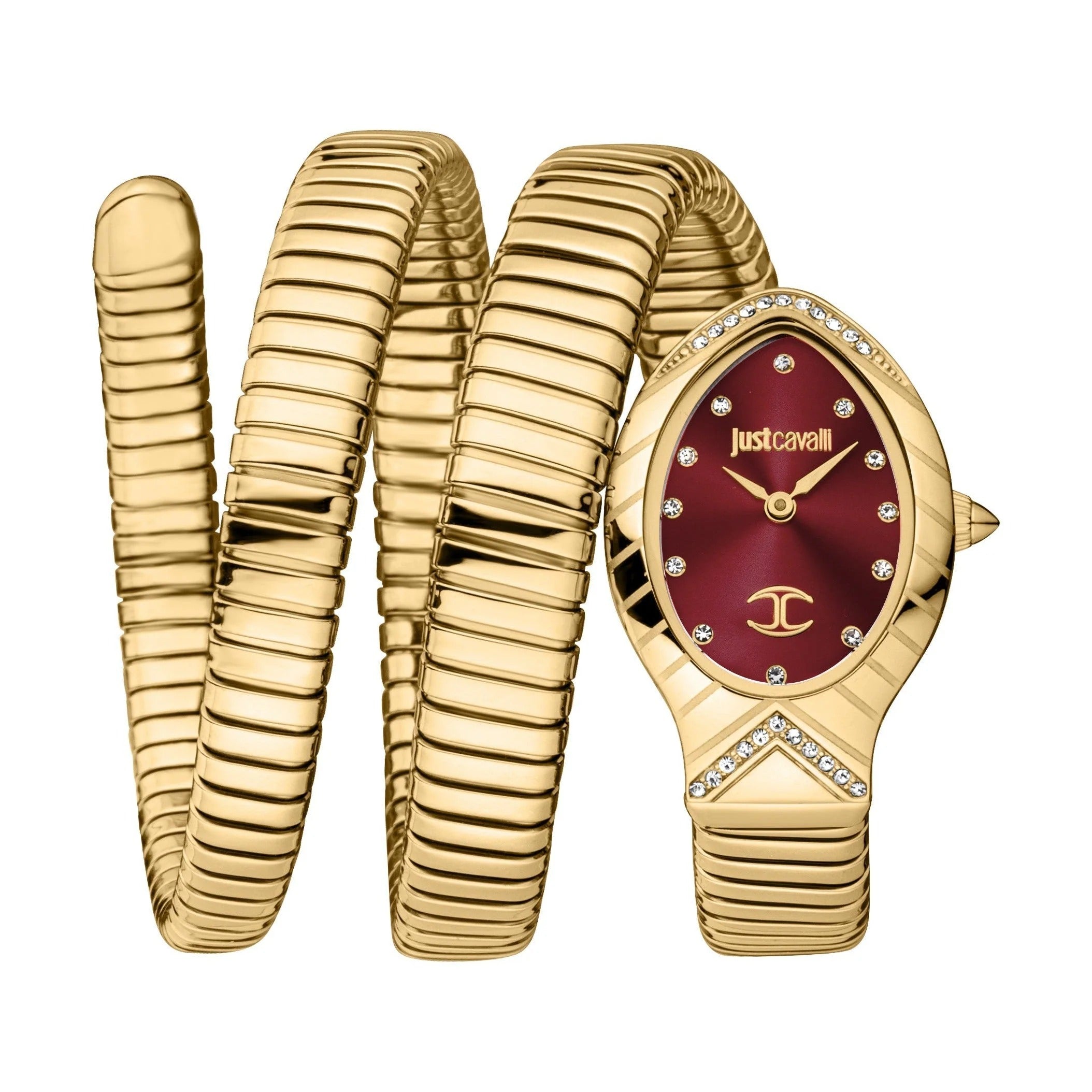 Just Cavalli Classico Lungo Red Dial Gold Steel Strap Watch for Women - JC1L248M0035