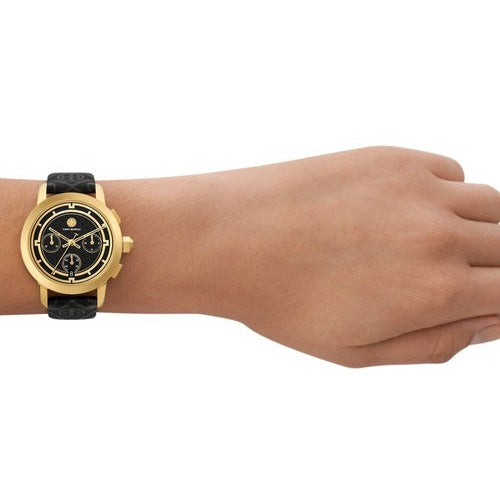 Tory Burch The Tory Chronograph Black Dial Black Leather Strap Watch for Women - TBW1055