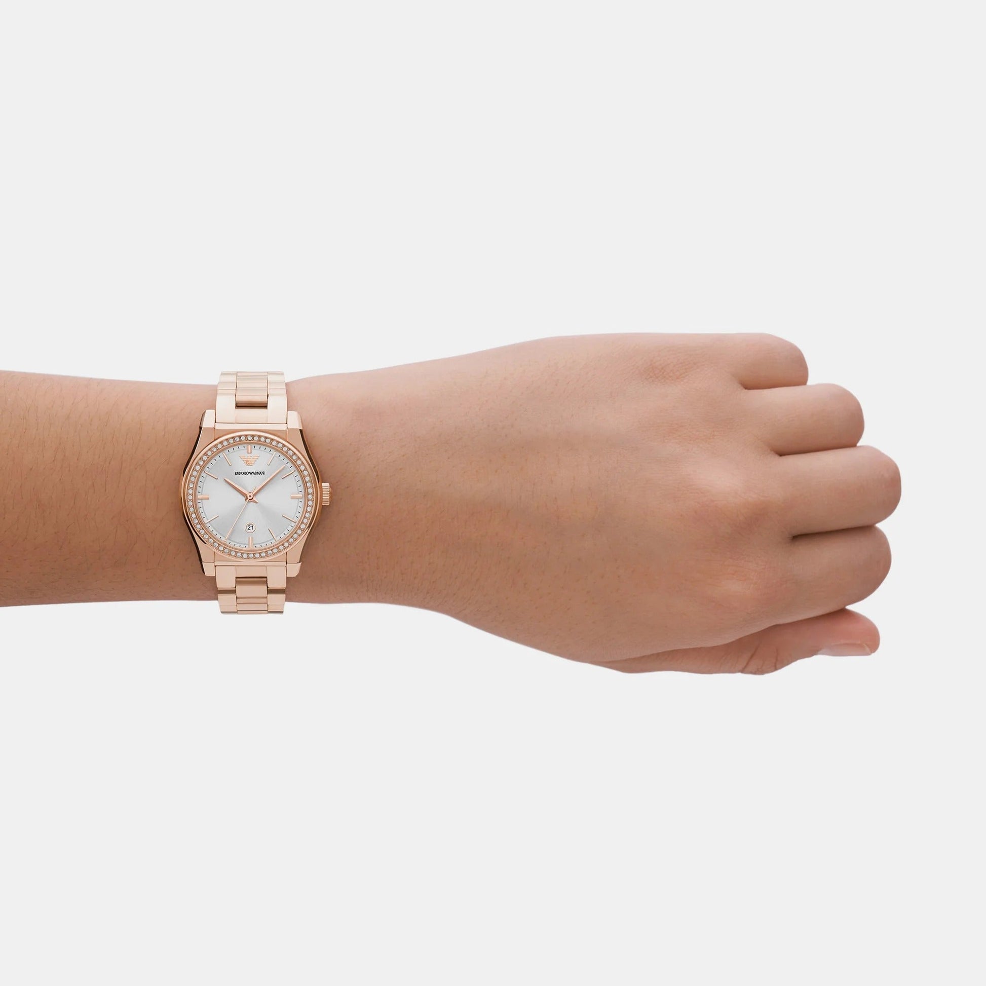 Emporio Armani Federica Analog Mother of Pearl Dial Rose Gold Steel Strap Watch for Women - AR11558