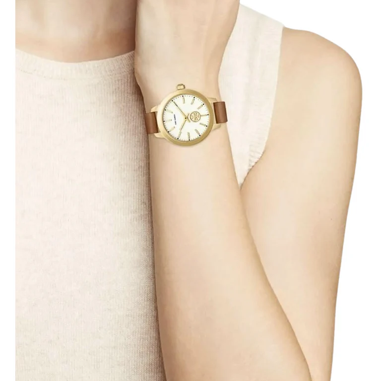 Tory Burch Collins Quartz White Dial Brown Leather Strap Watch for Women - TBW1202