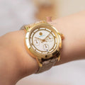 Tory Burch The Tory Chronograph White Dial Maroon Jacquard Strap Watch for Women - TBW1050