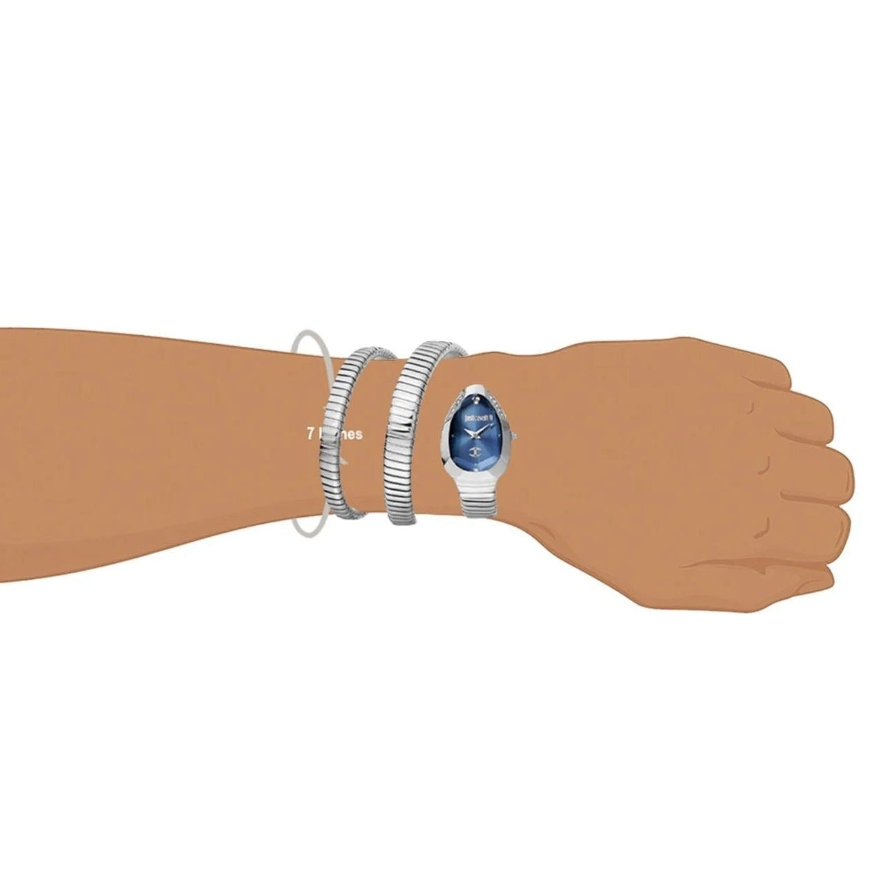 Just Cavalli Serpente Metallica Blue Dial Silver Steel Strap Watch for Women - JC1L209M0025
