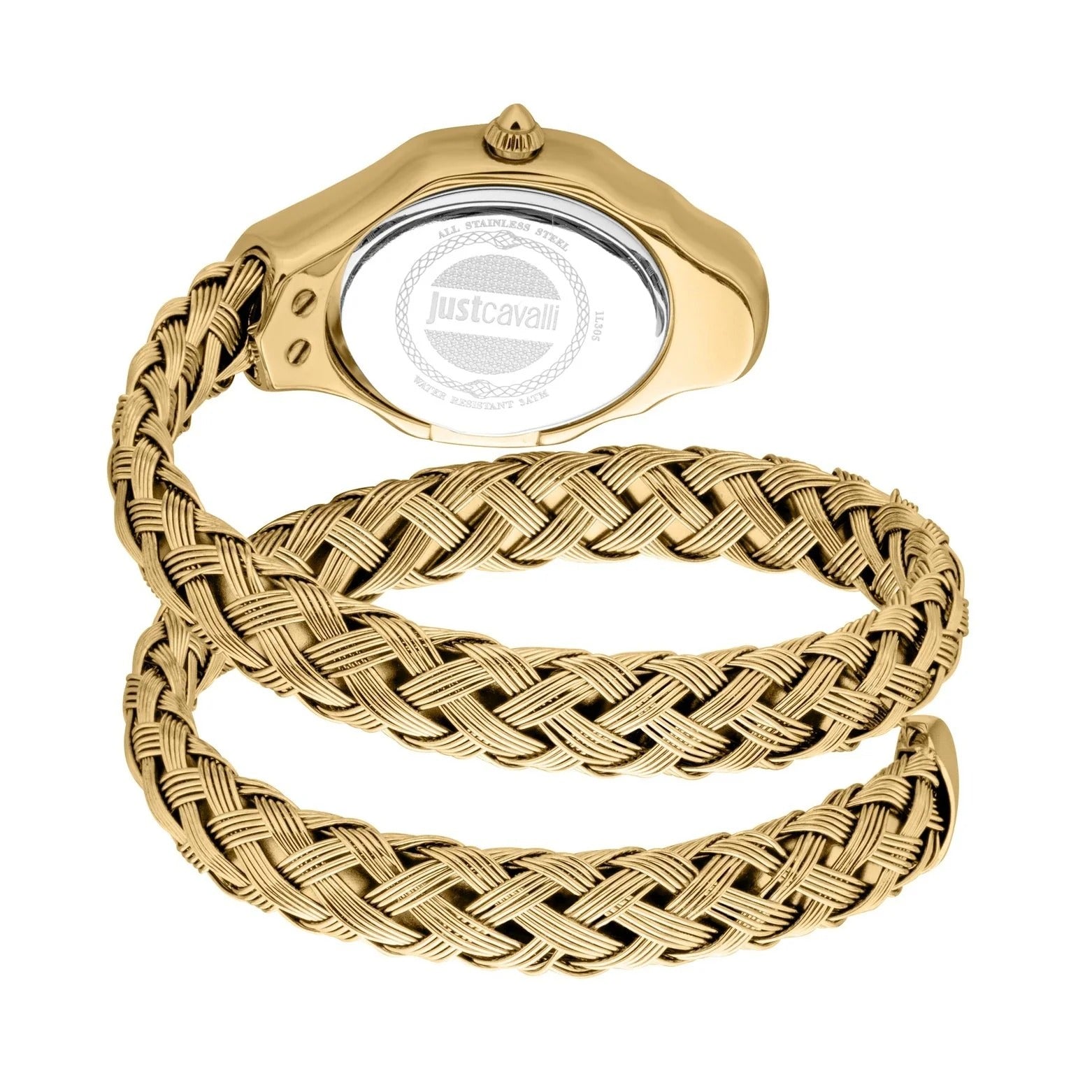 Just Cavalli Twined Mother of Pearl Dial Gold Steel Strap Watch for Women - JC1L305M0025
