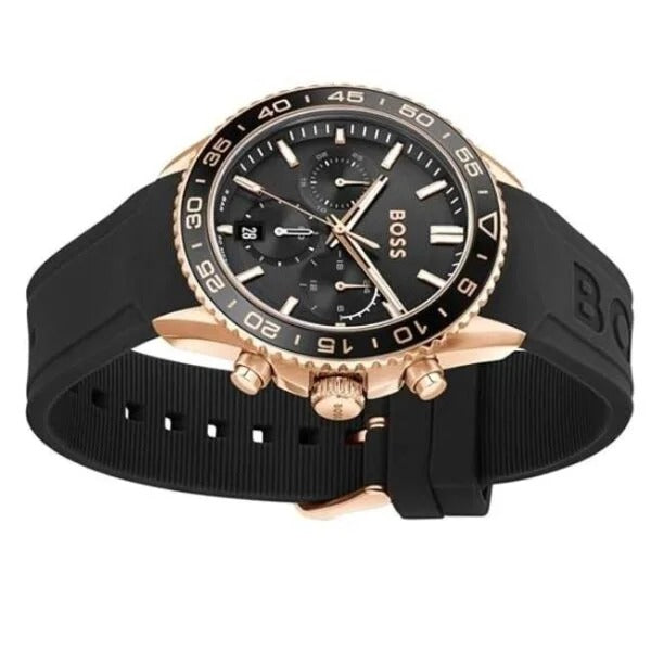 Hugo Boss Runner Chronograph Black Dial Black Silicone Strap Watch for Men - 1514168