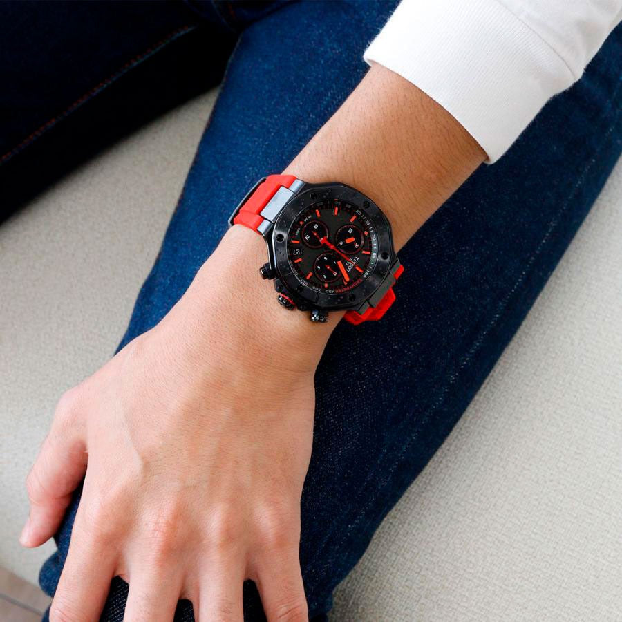Tissot T Race Chronograph Black Dial Red Rubber Strap Watch for Men - T141.417.37.061.01