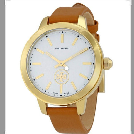 Tory Burch Collins Quartz White Dial Brown Leather Strap Watch for Women - TBW1202
