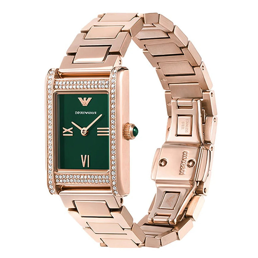 Emporio Armani Genni Green Dial Rose Gold Steel Strap Watch for Women - AR11641