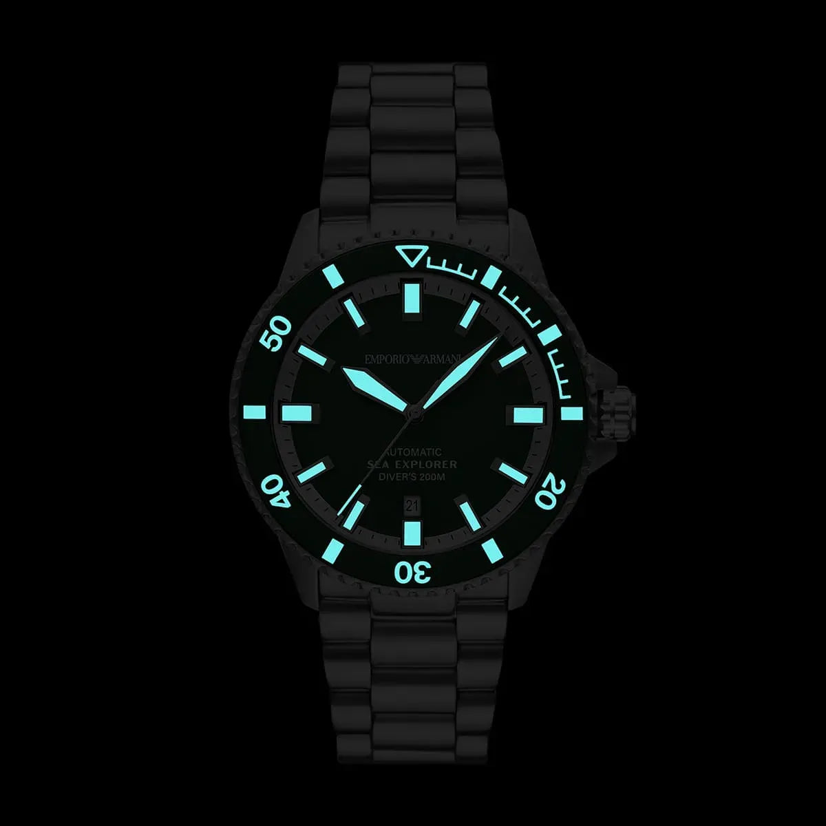 Emporio Armani Sea Explorer Green Dial Silver Steel Strap Watch for Men - AR60088