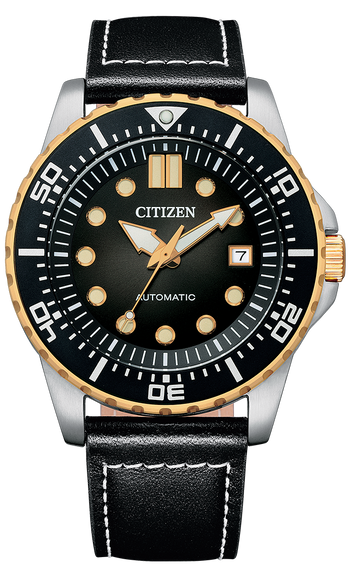 Citizen Mechanical Automatic Black Dial Black Leather Strap Watch for Men - NJ0176-10E