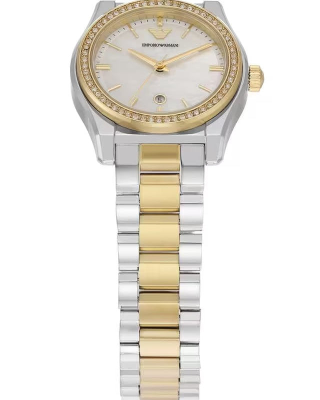 Emporio Armani Federica Mother of Pearl Dial Two Tone Steel Strap Watch for Women - AR11559