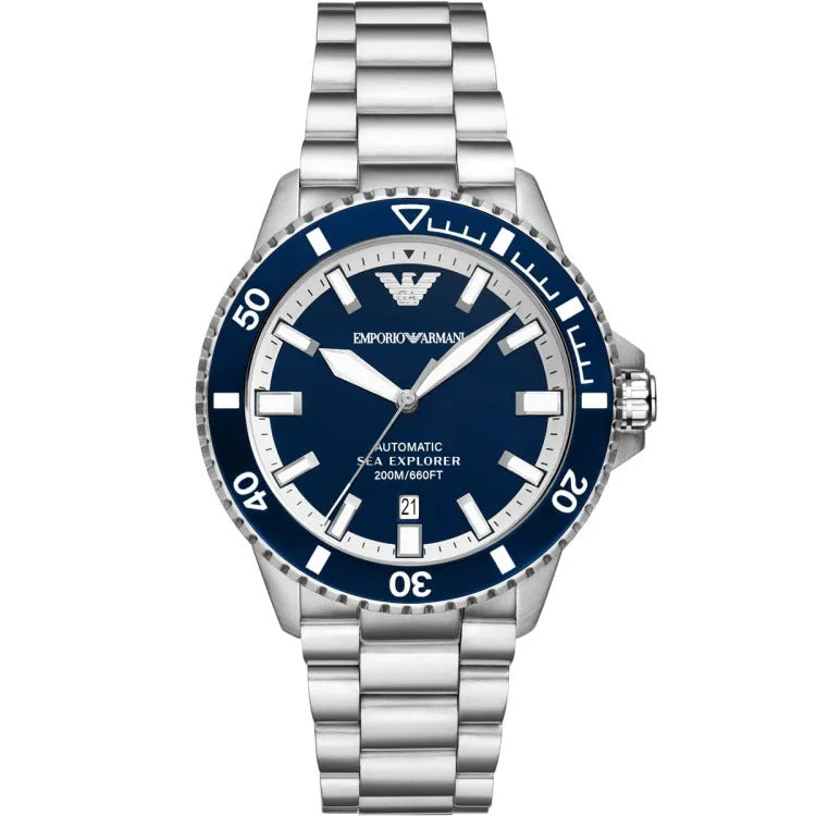Emporio Armani cBlue Dial Silver Steel Strap Watch for Men - AR60079