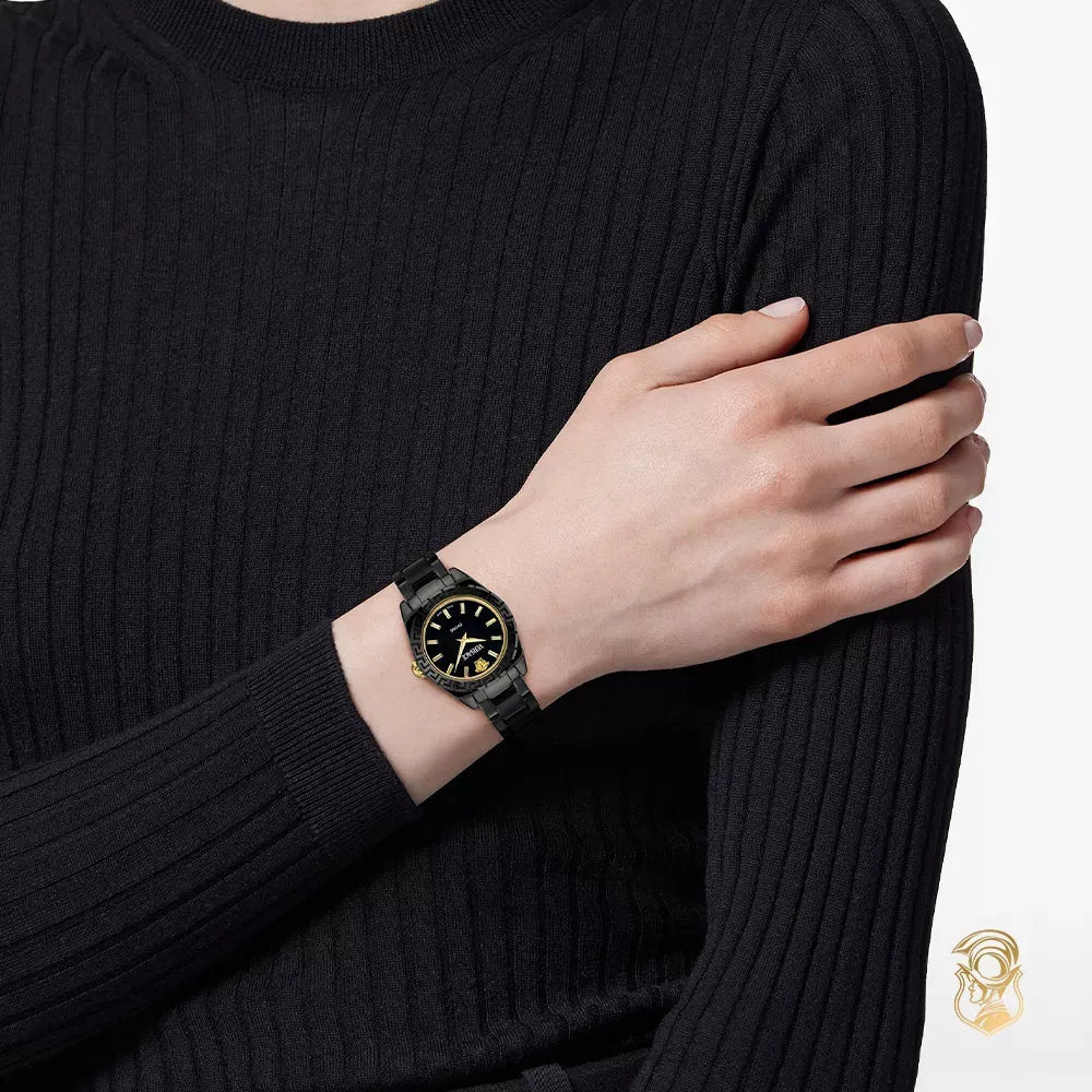Versace DV One Mini Black Dial Black Steel Strap Watch for Women - VE9F00124
