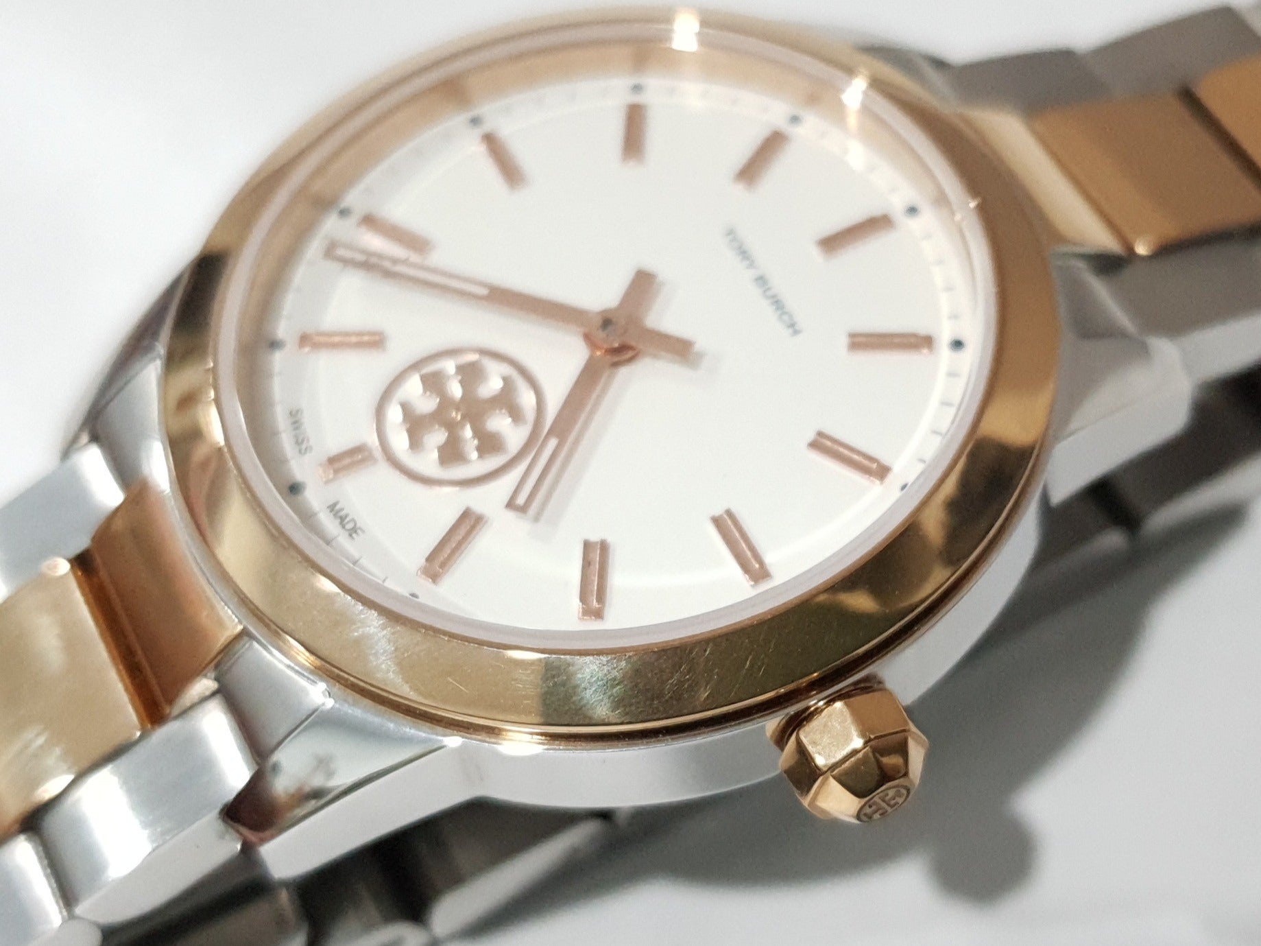 Tory Burch Collins White Dial Two Tone Steel Strap Watch for Women - TBW1305