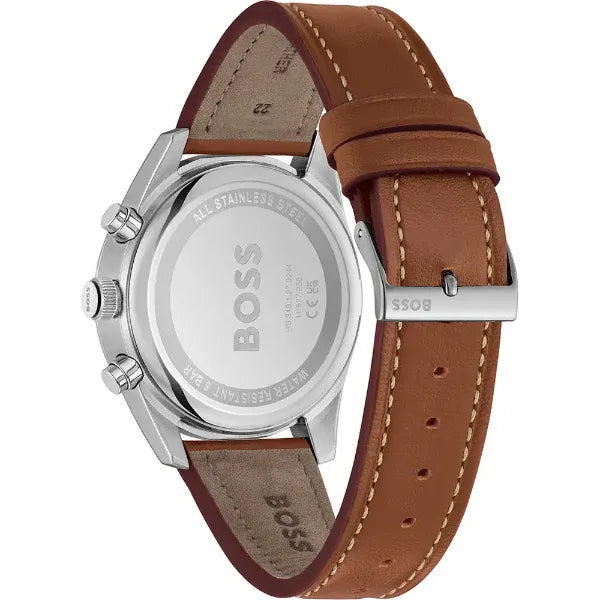 Hugo Boss Skytraveller Chronograph Black Dial Blue Leather Strap Watch for Men - 1514161