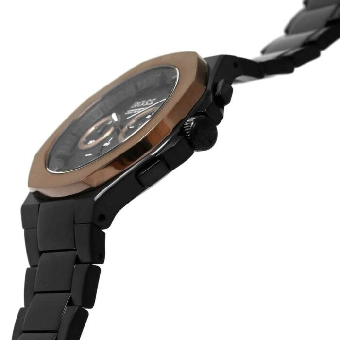 Hugo Boss Taper Chronograph Black Dial Black Steel Strap Watch for Men - 1514090