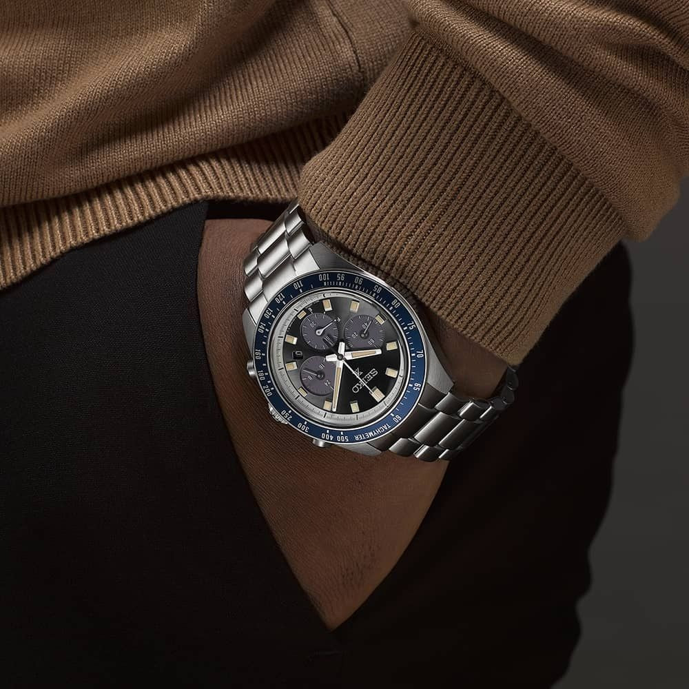 Seiko Prospex Speedtimer Solar Chronograph Grey Dial Silver Steel Strap Watch for Men - SSC939