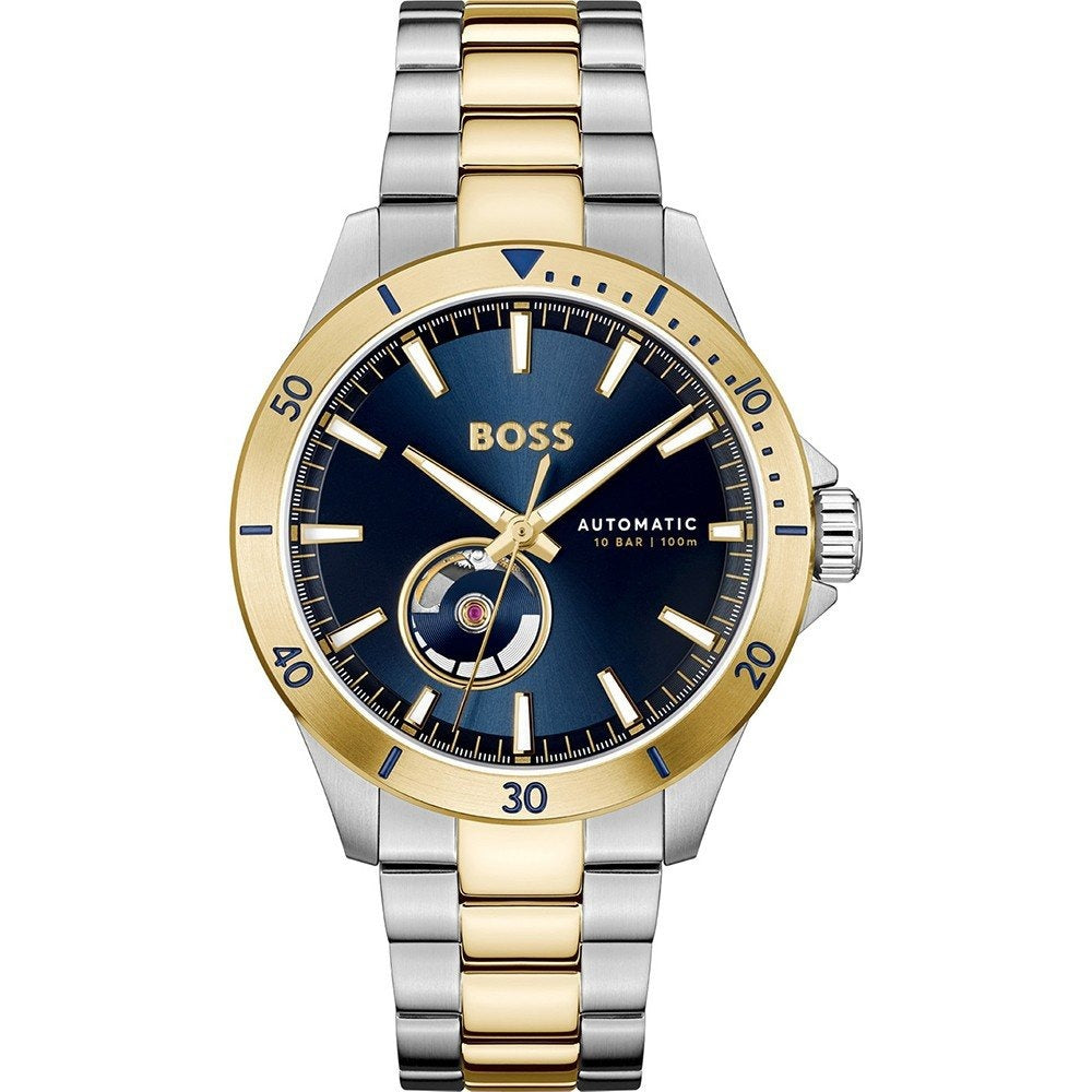 Hugo Boss Troper Chronograph Automatic Blue Dial Two Tone Steel Strap Watch for Men - 1514201