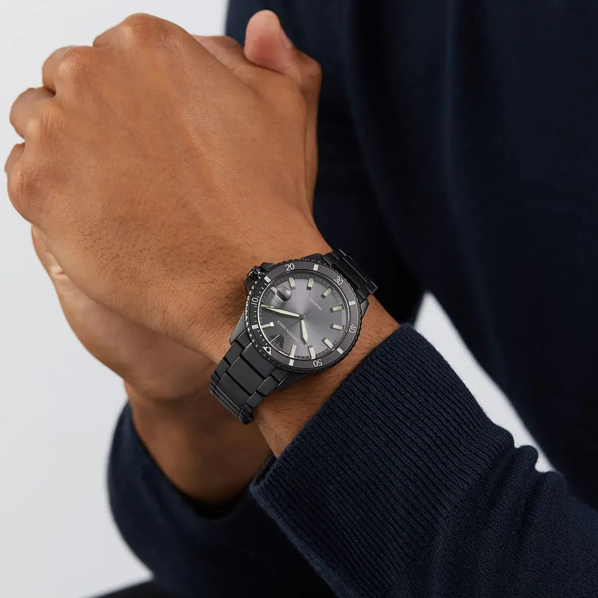 Emporio Armani World Explorer Black Dial Black Steel Strap Watch for Men - AR11398