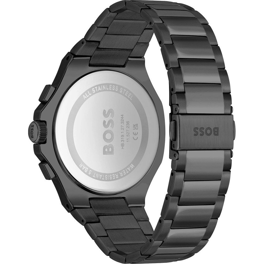 Hugo Boss Taper Chronograph Black Dial Black Steel Strap Watch for Men - 1514088
