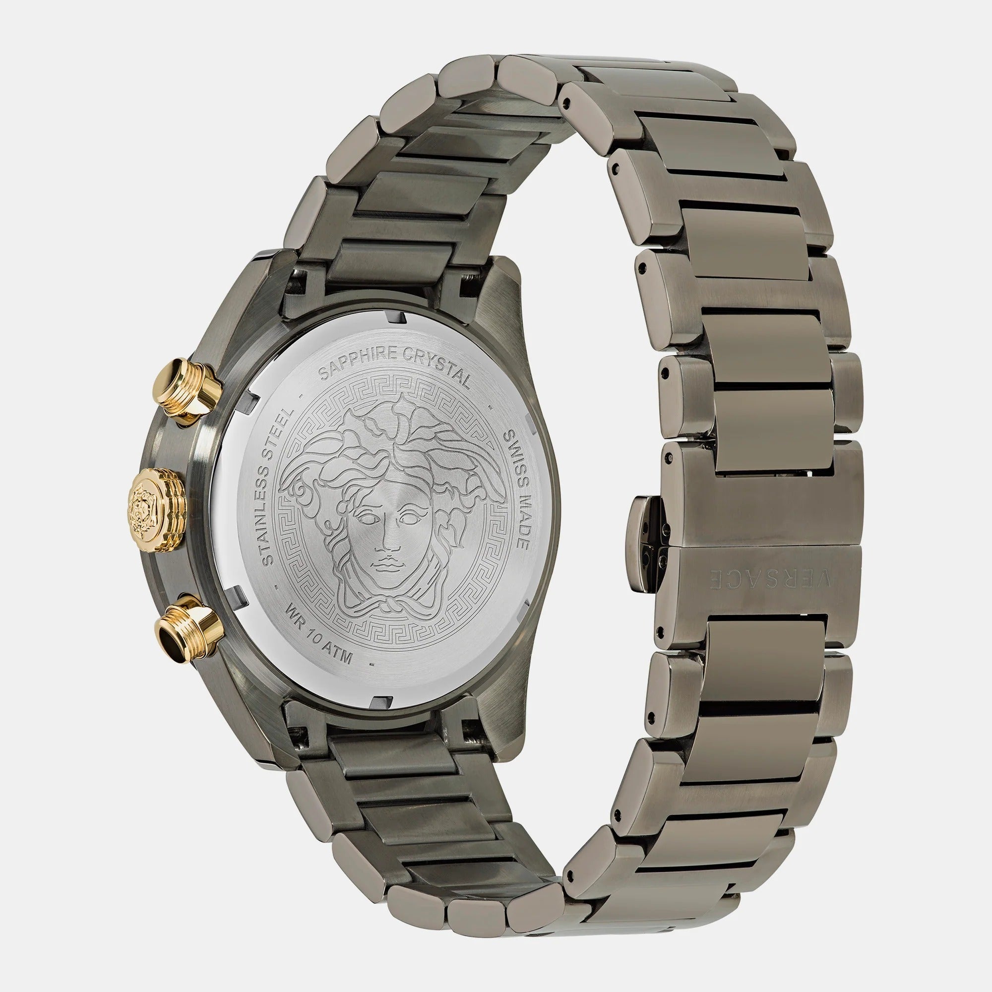 Versace Greca Dome Chronograph Black Dial Grey Steel Strap Watch for Men - VE6K00623