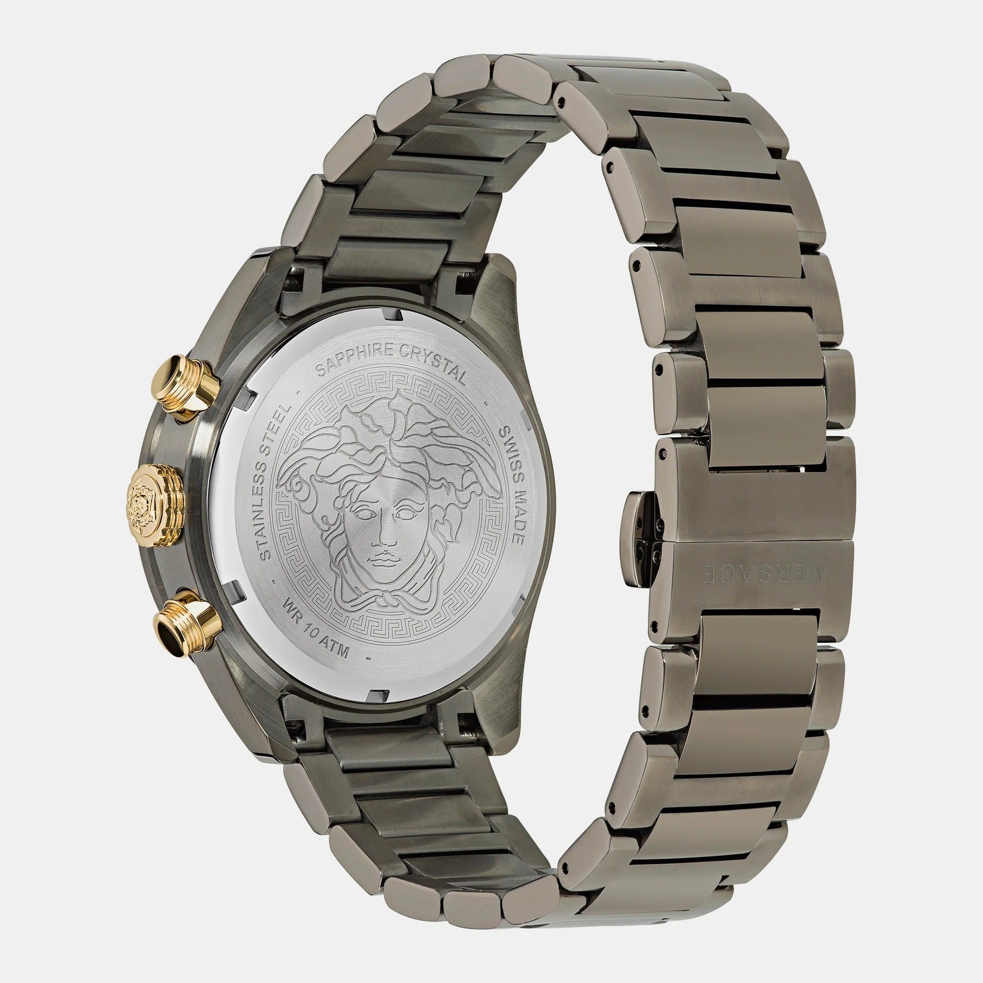 Versace Greca Dome Chronograph Black Dial Grey Steel Strap Watch for Men - VE6K00623