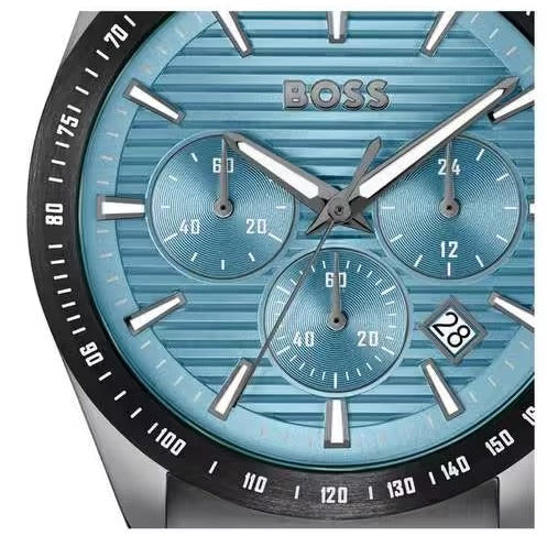 Hugo Boss Strike Chronograph Blue Dial Black Steel Strap Watch for Men - 1514242