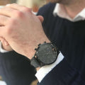 Hugo Boss Aeroliner Chronograph Black Dial Black Leather Strap Watch for Men - 1512567