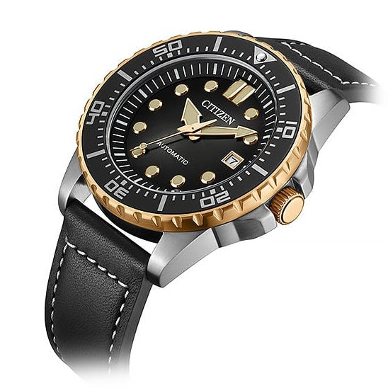 Citizen Mechanical Automatic Black Dial Black Leather Strap Watch for Men - NJ0176-10E