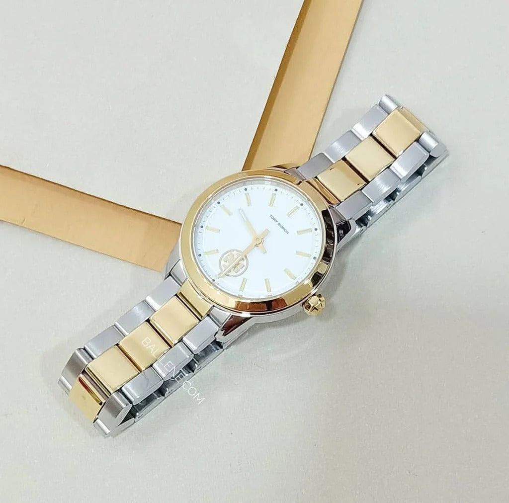 Tory Burch Collins White Dial Two Tone Steel Strap Watch for Women - TBW1306