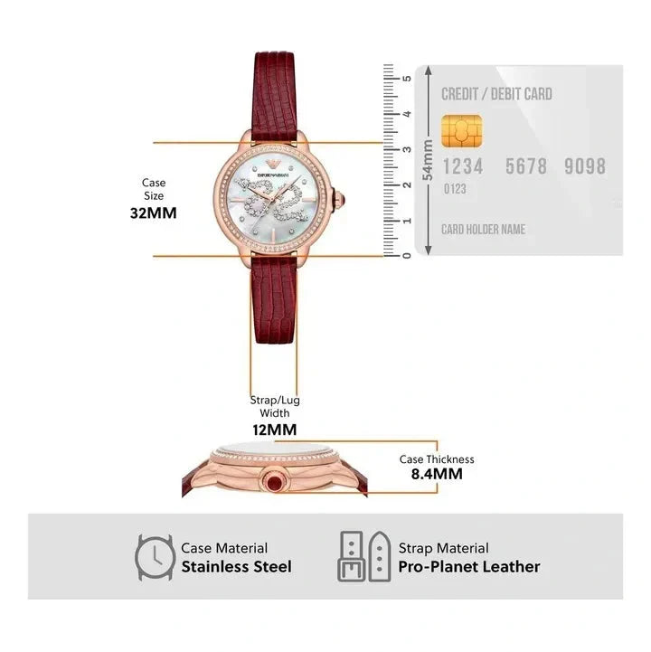 Emporio Armani Mia Mother of Pearl Dial Red Leather Strap Watch for Women - AR11646