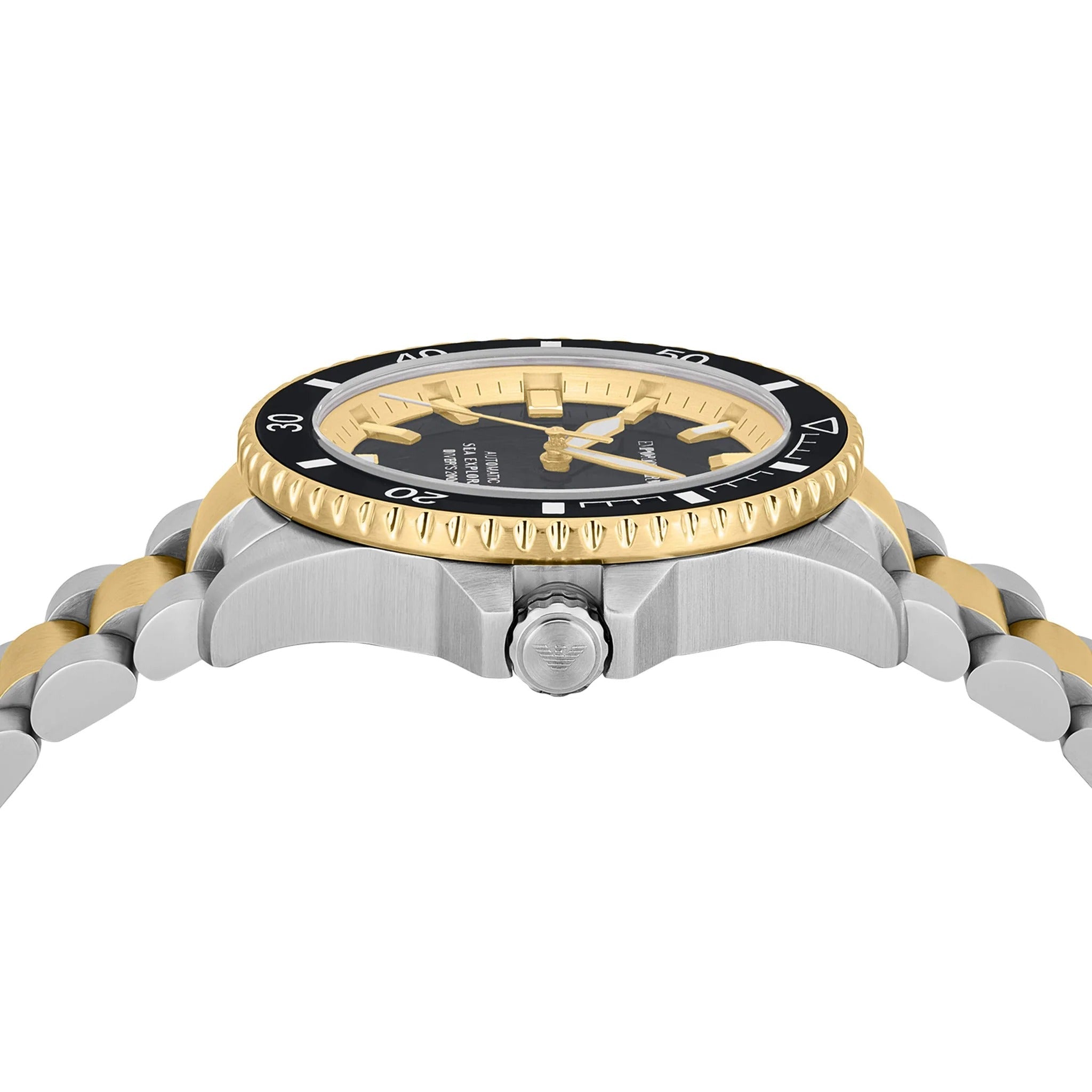 Emporio Armani Sea Explorer Black Dial Two Tone Steel Strap Watch for Men - AR60089