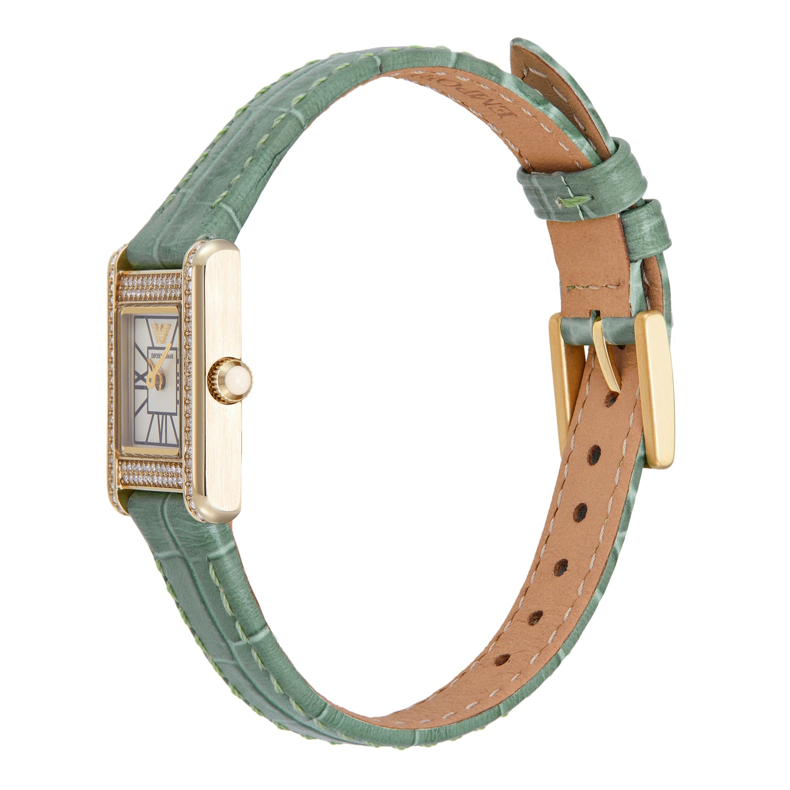 Emporio Armani Classic White Dial Green Leather Strap Watch for Women - AR11661