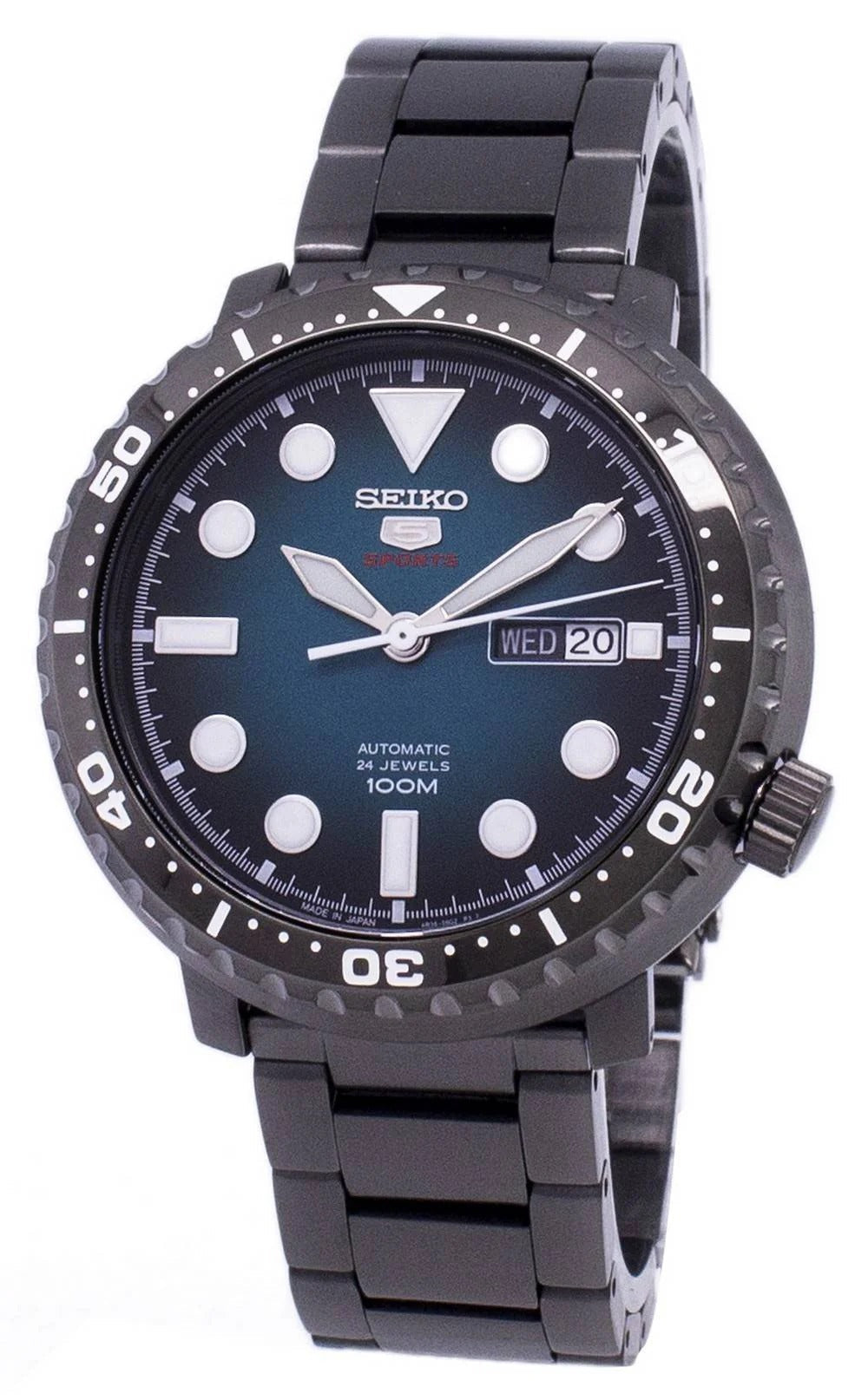 Seiko 5 Sports Automatic Turquoise Dial Grey Steel Strap Watch for Men - SRPC65J1